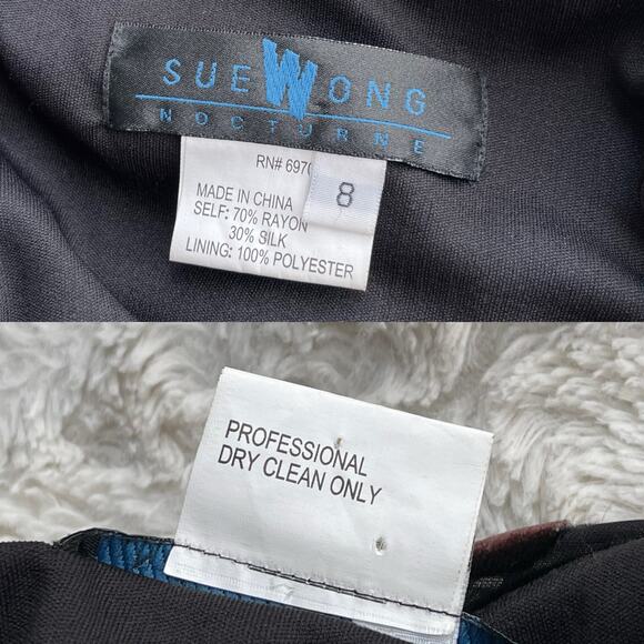 SOLD Sue Wong beaded silk velvet burnout cowl neck midi dress asymmetrical 8 - Picture 3 of 13